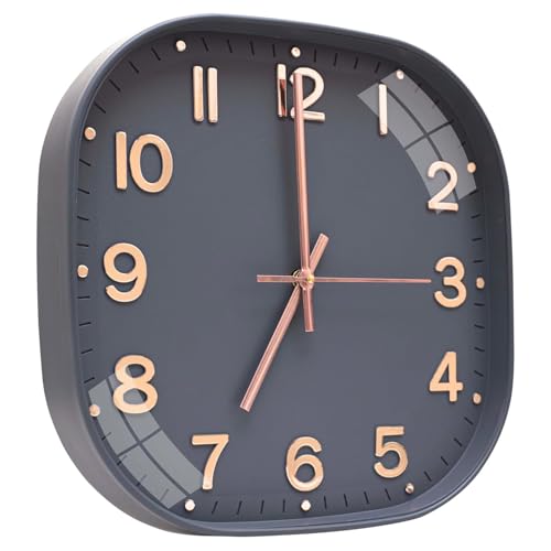 Image of TEKCOOL Plastic Analogue Wall Clock 12 inch Silent Quartz Decorative Wall Clock Non-Ticking Classic Clock Battery Operated Round Easy to Read for Room /Home /Kitchen /Bedroom /Office /School.Grey Gold-
