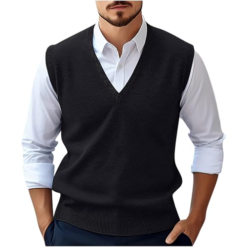 Sweater Vest for Men Casual V Neck Sleeveless Pullover Sweater Plus Size Soild Waistcoat Wool Blend Knitwear Vest