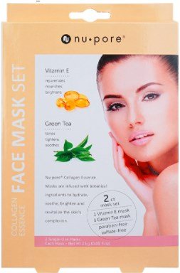 Nu-Pore Moisturizing Face Mask - Face Masks for Women and Men With Vitamin E Oil and Green Tea for Hydrating, Toning and Soothing Sheet Masks, 2 Pairs Per Pack (24 Pack)