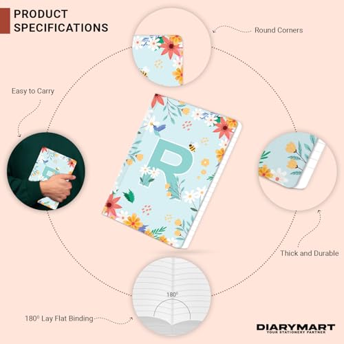 Image of Initial R Premium Soft Bound Notebook Diary for Girls and Women (B6, 90 GSM, 160 Ruled Pages) Floral Design Notebook Journal Diary