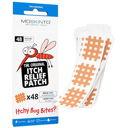 Moskinto The Original Mosquito Itch Relief Patches for Kids & Adults Bug Bite Patches Soothe Swelling & Itching Instantly Anti Itch Bug Bite Relief Suction Tool Alternative Travel Pack 48 Count