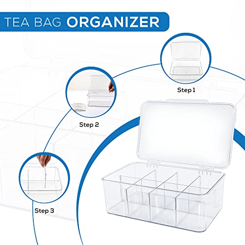 Utopia Home - Tea Bag Organizer - Stackable Tea Bag Storage Box With Clear Top Lid- Tea Bag Holder For Counter Tops, Kitchen Cabinets, Pantry, Sweeteners (Clear)(Pack Of 1) #TOP3