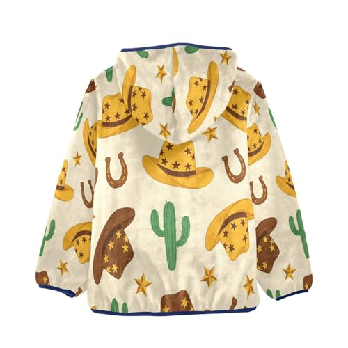 Cowboy Hats Cacti Stars Toddler Fleece Jacket Girl Boys Hooded Fleece Jacket Coat Warm Outwear Zip-up 3-10T2