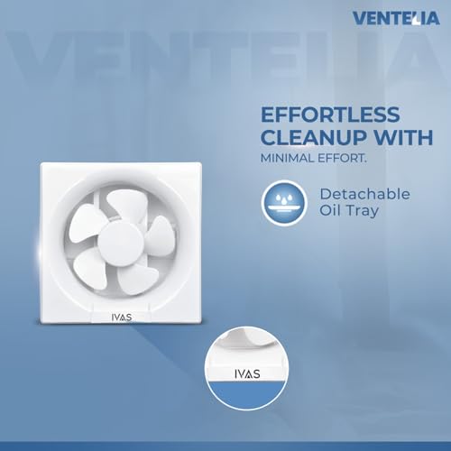 Image of IVAS Ventelia 200 mm Exhaust Fan, Strong Suction, Sturdy, Anti Rust, Motor with Inner Fuse Protection, Oil Collection Tray, Easy Installation in Homes & Offices, 2-year Warranty, White, Pack of 1