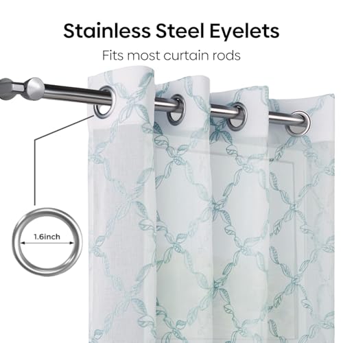 Image of haus & kinder Curtains 7 feet Long | Embroidery Sheer Curtains 7 Feet Long Pack of 1 | Door Curtains 7 feet Light-Filtering & Breathable Sheer Curtains (Serene Tendrils Aqua, 114x213cm)