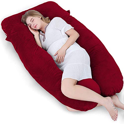 DADDY COOL U Shaped Full Body Support Pillow/Maternity/Feeding/Nursing Pillow Pain Relief Back/Legs/Neck/Hip for Pregnant Women with Removable Washable Velvet Cover 55' in (Maroon)