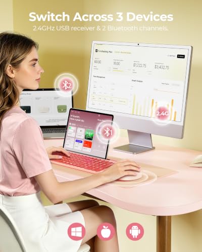 Image of seenda Ergonomic Wireless Mouse, MOU200 Vertical Bluetooth Mouse with 2.4G USB Receiver, Dual Bluetooth, Quiet Clicks, 52 Grip, 3-Level DPI, 116g Right Hand Mouse for Laptop PC Mac Android, Hot Pink