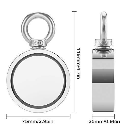 Vndueey Magnet Fishing 1000Lbs(453Kg) Double-Sided Fishing Magnets Neodymium Magnet Fishing Kit Pulling Force With 20M (65 Foot) Durable Rope And Protective Gloves thumb #3
