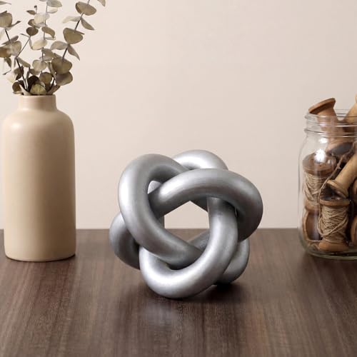 Image of Yalikop 3 Link Wood Knot Decor Rustic Home Decor Accents Hand Carved Coffee Table Decoration, Boho Chain Link Decoration, Modern Shelf, Rustic Objects for Home Living Room Bedroom (Silver)