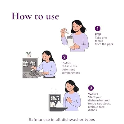 Dishwasher Detergent Tablets, 60 Count, for Sparkling Dishes. Unscented & Hypoallergenic. Rinses Clean, Cuts Grease, Limescale & Odor. Soap & Plastic Residue Free, Dishwashing Cleaner Pods.