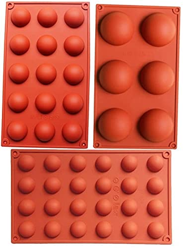 BAKER DEPOT Bakeware Set Silicone Mold for Cake Decoration Jelly Pudding Candy Chocolate 6 Holes semicircle 15 Holes semicircle 24 Holes semicircle Each Design 1pc Brown Color, Set of 3