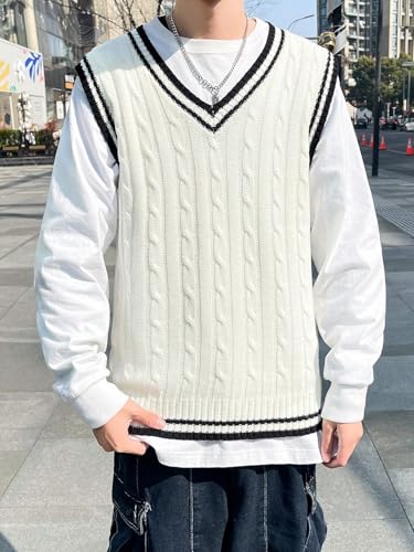 Men's Slim Fit Sweater 1pc Striped V-Neck Sweater Vest4