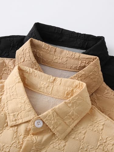 Image of Boys 6 Pieces Summer Beach Outfits Short Sleeve Button Down Shirts and Shorts Vacation Texture Sets for Kids