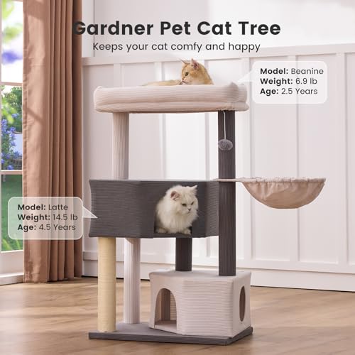 Image of Gardner Pet Cat Tower for Large Cats, 41 inch Heavy Duty Cat Tree with 2.8 inch Thickened Scratching Posts & Extra Large Hammock, Stable Cat Climbing Stand with Washable Perch for Maine Coon & Multi-Cat