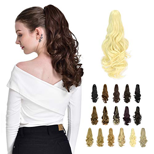 FESHFEN Hair Ponytail Extensions, 19" Claw Clip on Long Hair Piece Pony Tail Wavy Synthetic Natural Looking Hairpieces for Women