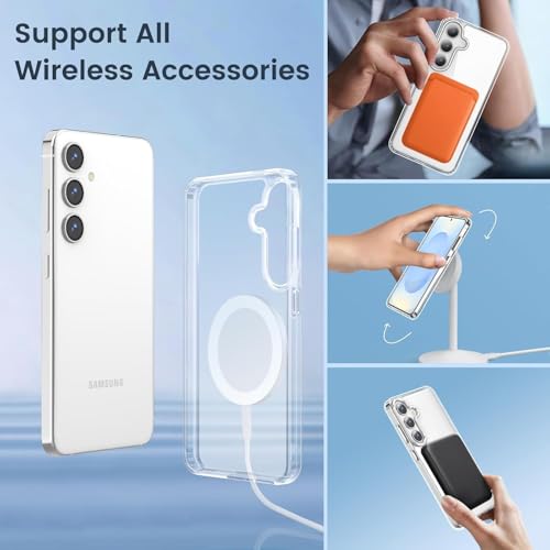 Image of Magnetic Silicone Case for Samsung Galaxy S25 5G Compatible with MagSafe, Shockproof Phone Bumper Cover, Anti-Scratch Clear Back (Clear)
