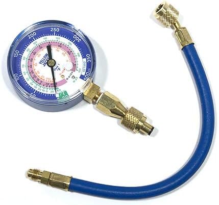 Yellow Jacket 40345 Blue Single Test Pressure Gauge (R22/R410A/R404A) W/12" Hose