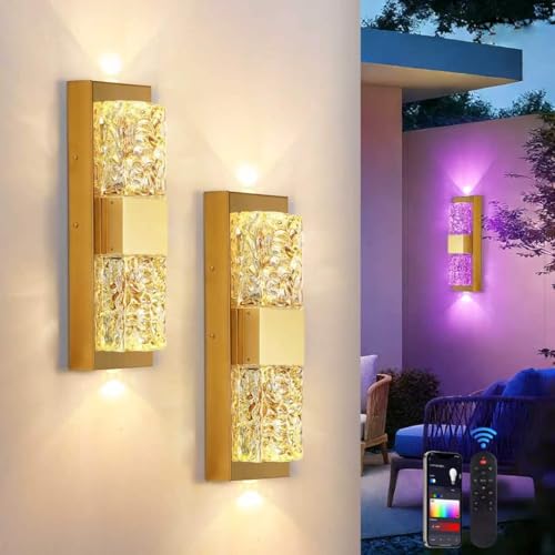 Image of Smart Outdoor Wall Light, RGB, App and Alexa, Gold, 2-Pack | IP65 Metal Smart Wall Light with 960 lm LED, 16M RGB, 2700K-6500K White, Tuya App, Alexa, Music Sync and Group Control