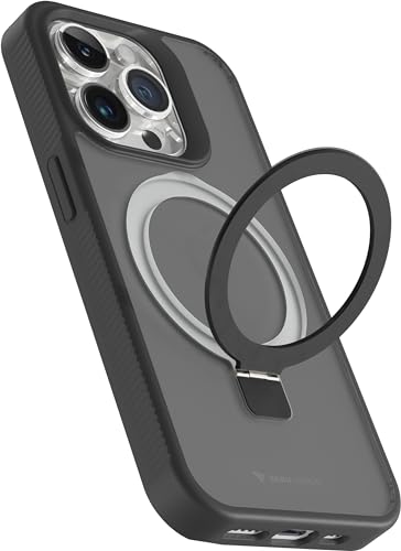 Image of Vaku Luxos Astros Magpro Back Cover Case for iPhone 15 pro with Magnetic Alloy Ring Metal Kickstand Scratch Resistant Slim Thin Military-Grade Protection Compatible with MagSafe - Black