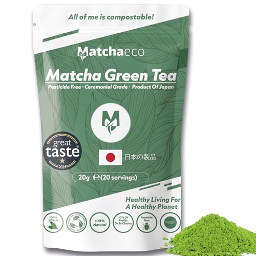 Matchaeco Japanese Matcha Green Tea Powder 20g | Ceremonial Grade | Pesticide-Free | Try Me Size – Great for Beginners | Compostable Eco Pouch | Natural Energy, Focus & Antioxidants | Vegan (20g)
