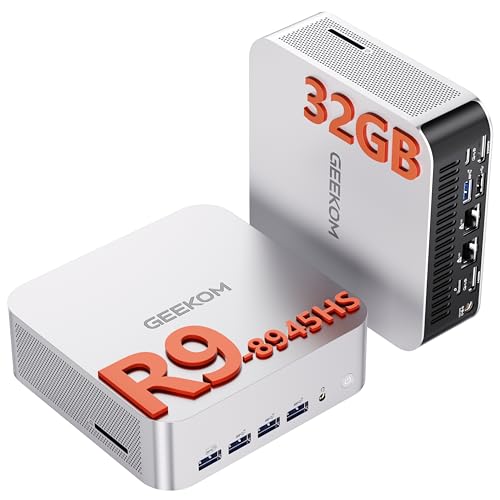 GEEKOM AI Mini PC A8 Max mit AMD Ryzen 9 8945HS, 3 Jahre Garantie, 32 GB DDR5 RAM(kein festgelegter LPDDR) 1 TB SSD, Micro PC W-11 Pro | 8 USB Ports | 8K UHD | Dual LAN Port, für Gaming/Kreativität