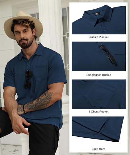 Image of SCODI 5 Pack Mens Pocket Polo Shirts Short Sleeve Golf Casual Work T-Shirt