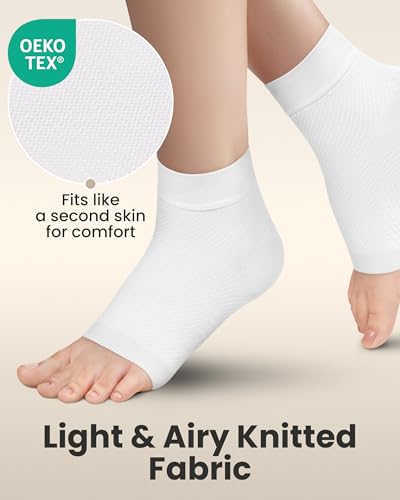 Image of KEMFORD Ankle Compression Sleeve - 1-Pair, Plantar Fasciitis Braces - Open Toe Compression Socks for Swelling, Sprain, Neuropathy, Foot Arch Support for Men and Women - 20-30mmhg, L, White