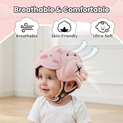 Image of Mambobaby Baby Head Protector Baby Helmet for Crawling Walking- Extra-Thick Deep Forehead Padding, Toddler Helmet 6-24 Months, Infant Safety, Ultra-Light Soft Desig-Pink Pig