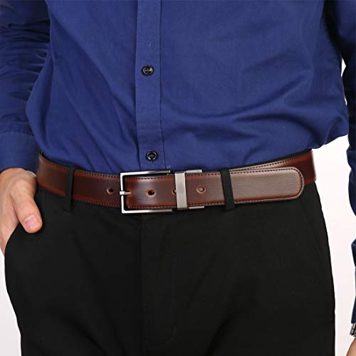Image of beltox fine Men's Dress Belt Leather Reversible 1.25 inch Wide Rotated Buckle Gift Box