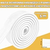 Samoprzylepna ochrona krawędzi, 5 m, miękka ochrona krawędzi, z pianki, bardzo szeroka ochrona krawędzi łóżka, do ostrych krawędzi, takich jak meble, stoły itp. (biała)