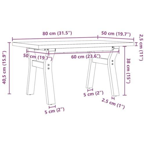 Table basse 80x50 cm en pin massif et acier avec piètement robuste en Y