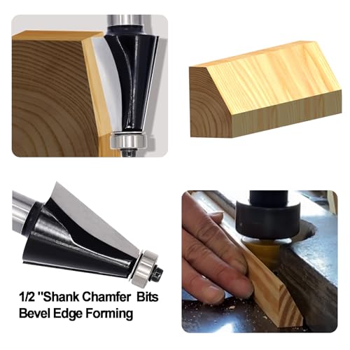 Image of Chamfer Router Bit 1 /2 Shank, 15 Degree Carbide 2-Flute Chamfer Cut, Edge Forming Bevel Router Bit, Chamfer Bit Miter Angle Router Cutters, for Miter Joints