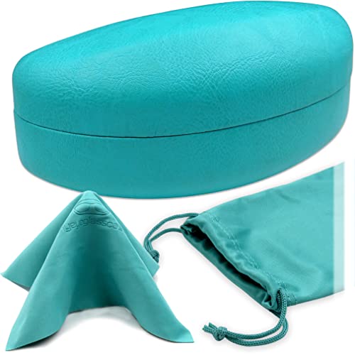 Image of MyEyeglassCase - Large Sunglasses Case - Glasses Holder with Pouch & Cloth - Eyeglass Hard shell Medium - Extra Large frames