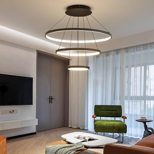 Mikeru Contemporary Round Pendant Light, 20+40+60cm Adjustable 3000K/4500K/6500K Kitchen Island Pendant, Height Adjustable to 1.5m with Memory Function, Suitable for Dining Room、Bedroom、Living Room