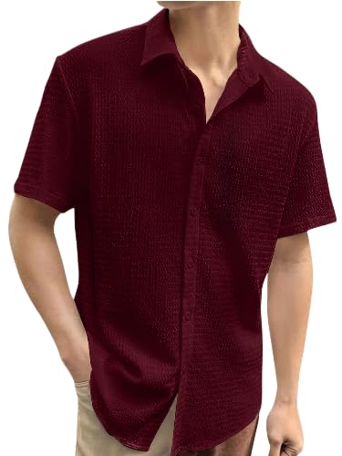 Image of Pinkmint Popcorn Shirt for Men Soild Slim Fit Sleeve Spread Collar Trendy Men Shirt Summer Wear Goa Wear Olive