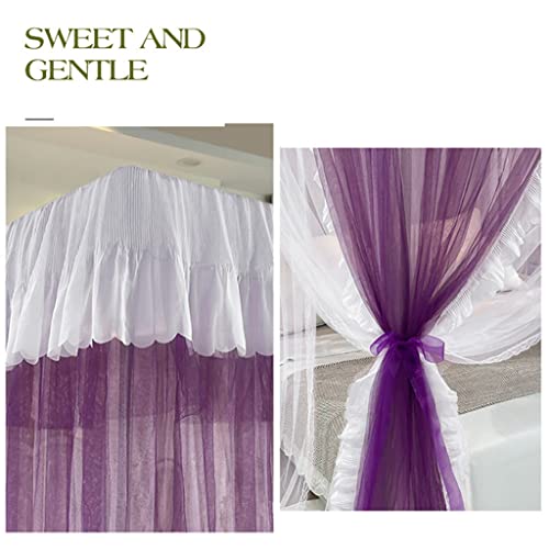 Yutaidec Princess 4 Corners Post Mosquito Net For Girls Women Kids Adults & Boys Luxury Ruffle Double-Layer Cozy Drape Netting Bed Canopy For Bed Room Decoration (Purple, Full) #TOP1