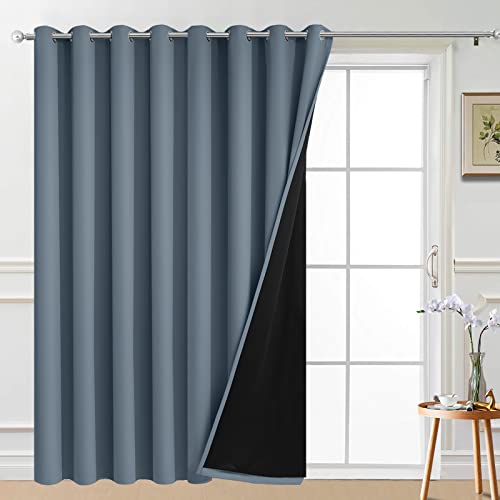 Image of Yakamok Stone Blue Blackout Patio Door Curtain Panels W100 x L84,1 Panel | Noise Reducing Barrier Panel for Sliding Glass Door, 2 Thick Layers Heat Full Light Blocking Patio Door Drapery