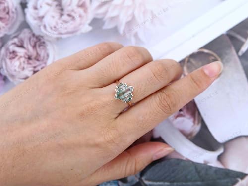 Natural Hexagon Cut Moss Agate Ring 14K Rose Gold Promise Ring April Birthstone Gift Art Deco Baguette Bridal Jewelry For Women BY COSMICJEWELCRAFTS3