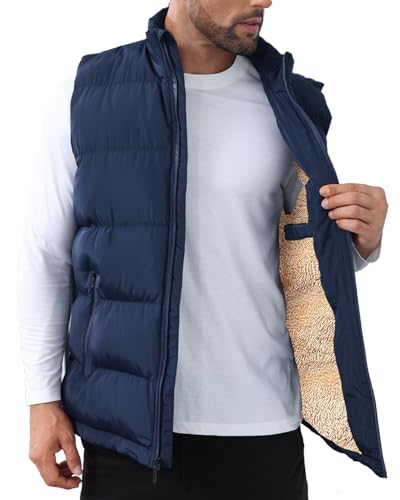 Image of TUVEKE Men's Puffer Vest Sherpa Lined Outdoor Zipper Fleece Vest Warm Sleeveless Men Winter Jackets Water-Resistant M-3XL