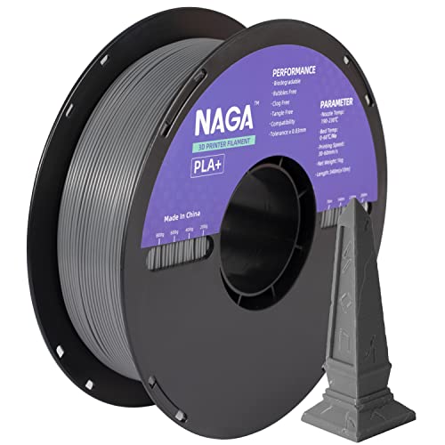 NAGA PLA Plus(PLA+) Filament 1.75mm, Strong Toughness Gray PLA 1kg Spool(2.2lbs), Premium...