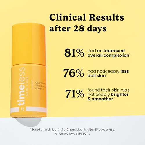 Image of Timeless Skin Care Vitamin C Serum with Vitamin E & Ferulic Acid - Brightening Serum - for Oily & Dry Skin - Fragrance-Free 1 oz (Pack of 2)