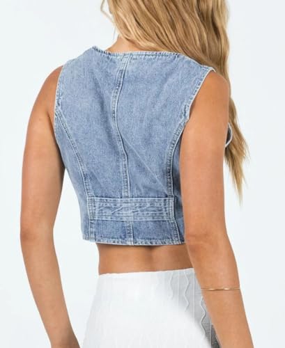 Women's Denim Vest Sleeveless Button Down Jean Vests V Neck Crop Denim Tank Top Waistcoat Trendy Outfits3