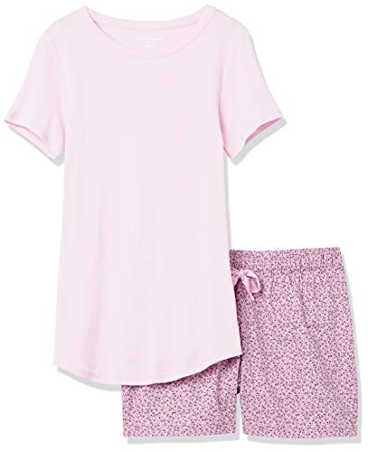 Image of Amazon Essentials Women's Poplin Short and Sleep Tee Pajama Set