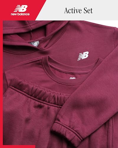 New Balance Active Girls Pants Set - 3 Piece Athletic T Shirt Girls Sweatshirt and Track Pants Activewear Set (7-12)2
