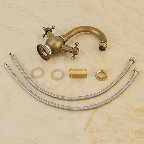 Mitigeur de lavabo en laiton antique résistant avec double commande rétro - 5