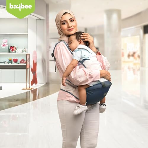 Image of BAYBEE Baby Carrier for 0 to 3 Years with Hip Seat, Breathable Mesh Fabric, 6-in-1 Carry Positions, Adjustable Shoulder Straps & Waist Belt, Max Weight Up to 15 Kgs, Newborn to Toddler Carrying Bag (Blue)
