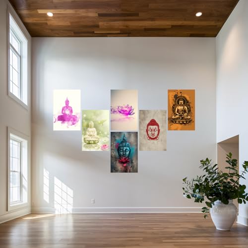 Image of SiddArtify Serene Buddha Art Print Set - Watercolor - Ink - Digital Paintings - Sticker - 12x18 Inch - Pack of 6 Wall Room Decoration art Poster Prints