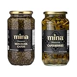 Mina Capers Non Pareil (33.5 oz) & Caperberries (33.5 oz), Ideal for Seasoning and Garnishing