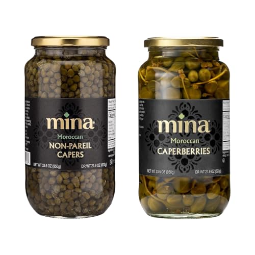 Mina Capers Non Pareil (33.5 oz) & Caperberries (33.5 oz), Ideal for Seasoning and Garnishing