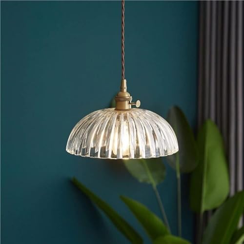 Suspension minimaliste laiton et verre strié, lustre d'exception E27 - 5